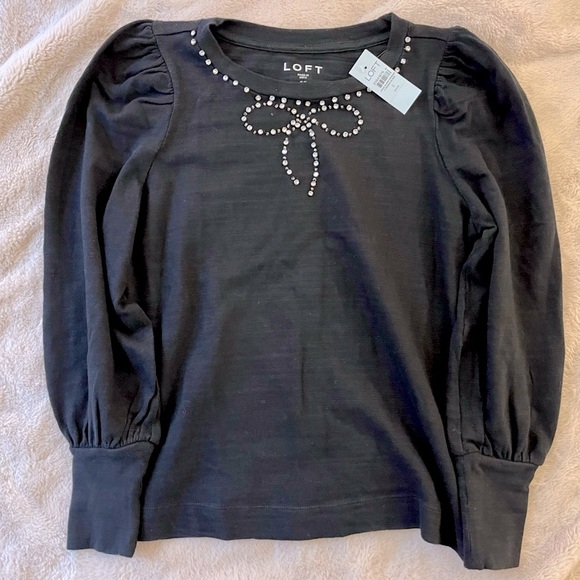 NWT LOFT Sparkle Bow Black Pullover Sweater Size SP - Picture 6 of 7